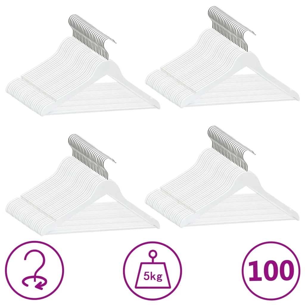 100 pcs Clothes Hanger Set Non-slip White Hardwood