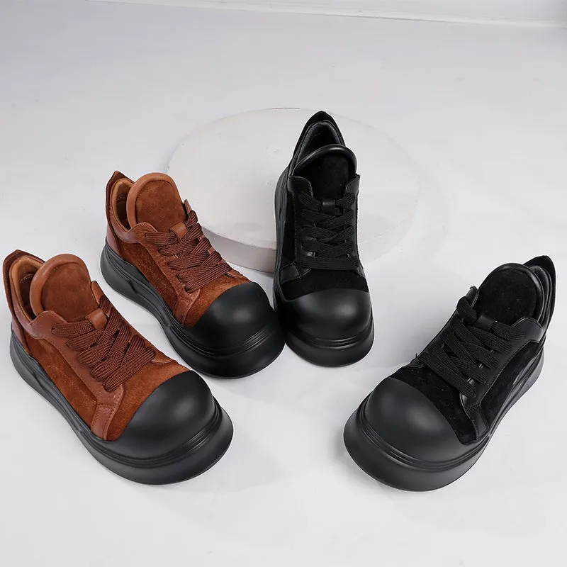 55mm Leather Platform Sneakers for Women Low-top Lace Up in Brown/Black