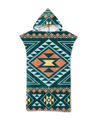 Adult Beach Suit Change Robes Poncho Hood Beach Towel Geometric Printed Microfiber Quick Drying Absorbent Bath Towels Beachwear