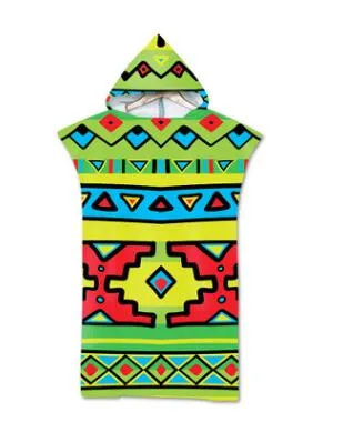 Adult Beach Suit Change Robes Poncho Hood Beach Towel Geometric Printed Microfiber Quick Drying Absorbent Bath Towels Beachwear