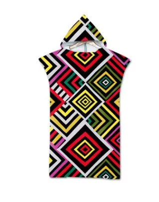 Adult Beach Suit Change Robes Poncho Hood Beach Towel Geometric Printed Microfiber Quick Drying Absorbent Bath Towels Beachwear