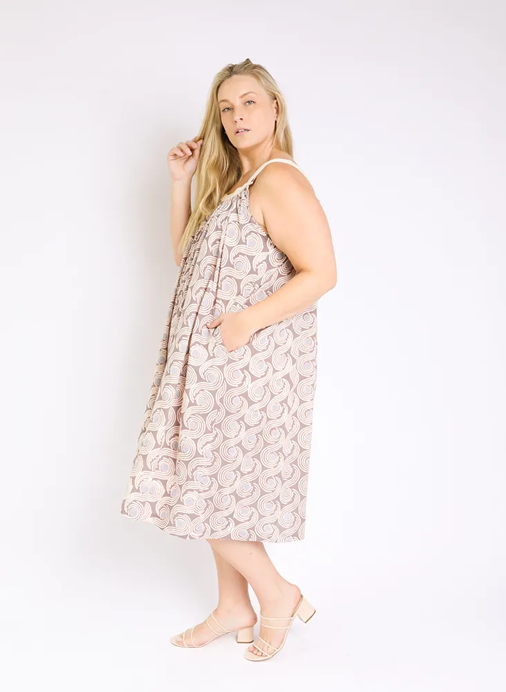 Athens Dress, taupe swirls