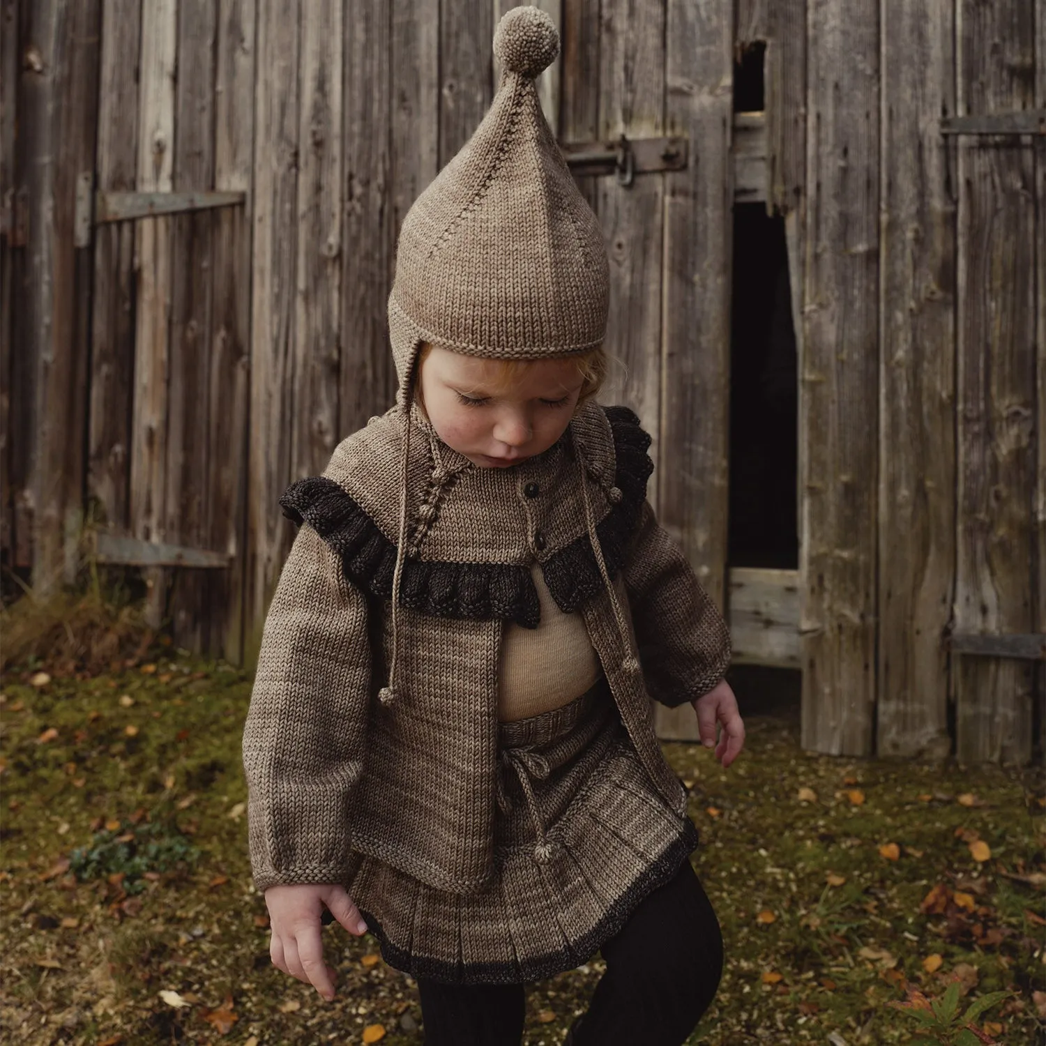 Baby & Kids Hand Knit Merino Wool Skating Pond Skirt - Brut/Bark