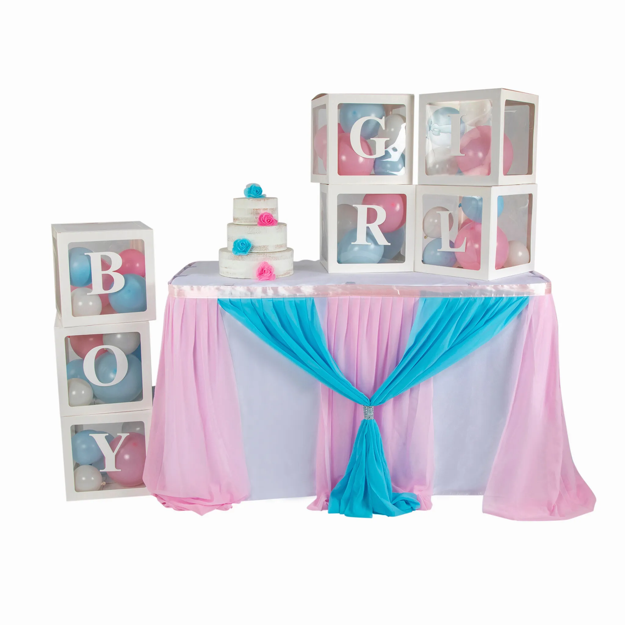 Baby Gender Reveal 14ft Chiffon Table Skirt - Blue Pink