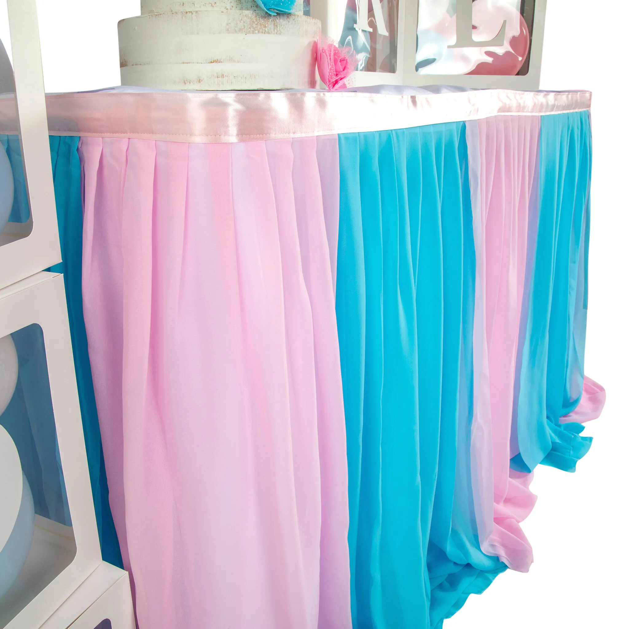 Baby Gender Reveal 14ft Chiffon Table Skirt - Blue Pink