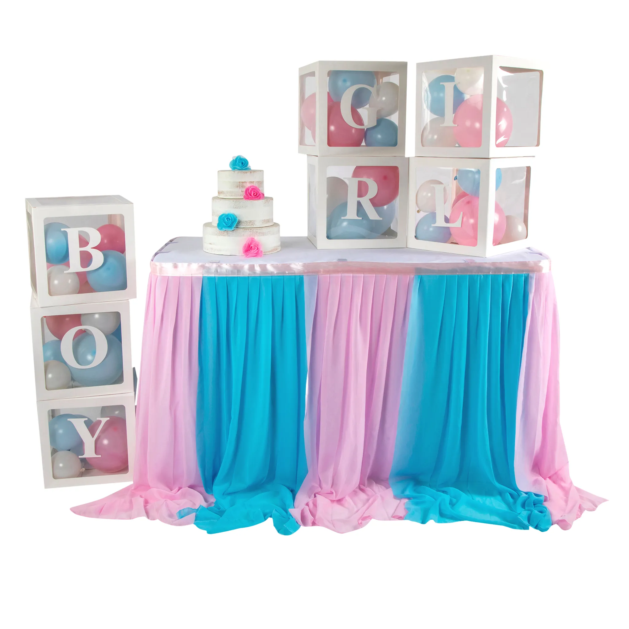 Baby Gender Reveal 14ft Chiffon Table Skirt - Blue Pink