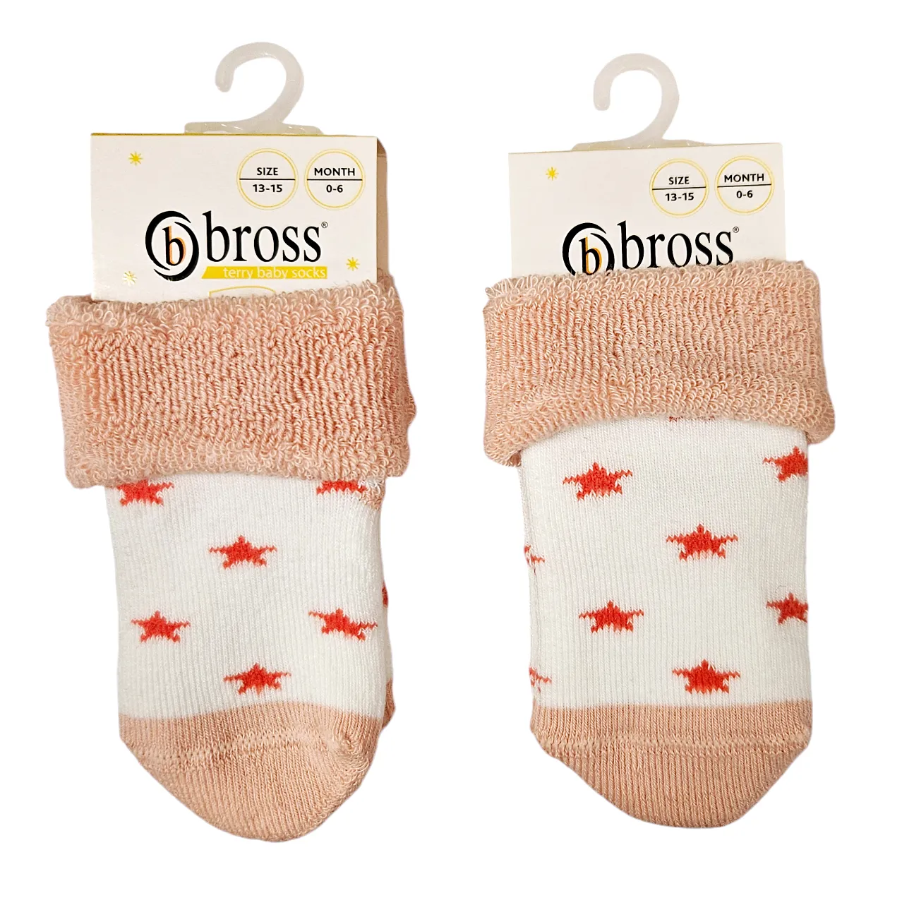 Baby Girl Anti-Slip Terry Socks Pink Stars 2Pk (0-6mths)