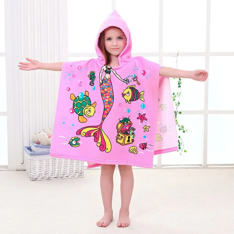 Beach Poncho for The Beach Towels Baby Towel with Hood Bathrobe Terry Cotton Baby Poncho Surf Child Cartoon Cotton Hooded Towel