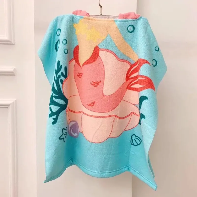 Beach Poncho for The Beach Towels Baby Towel with Hood Bathrobe Terry Cotton Baby Poncho Surf Child Cartoon Cotton Hooded Towel