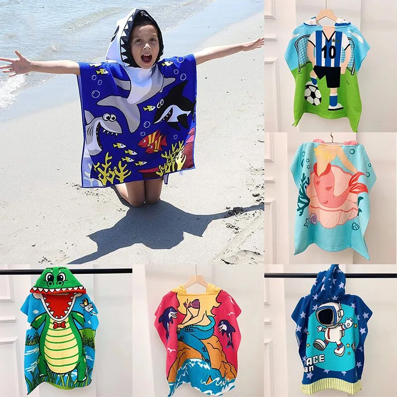 Beach Poncho for The Beach Towels Baby Towel with Hood Bathrobe Terry Cotton Baby Poncho Surf Child Cartoon Cotton Hooded Towel