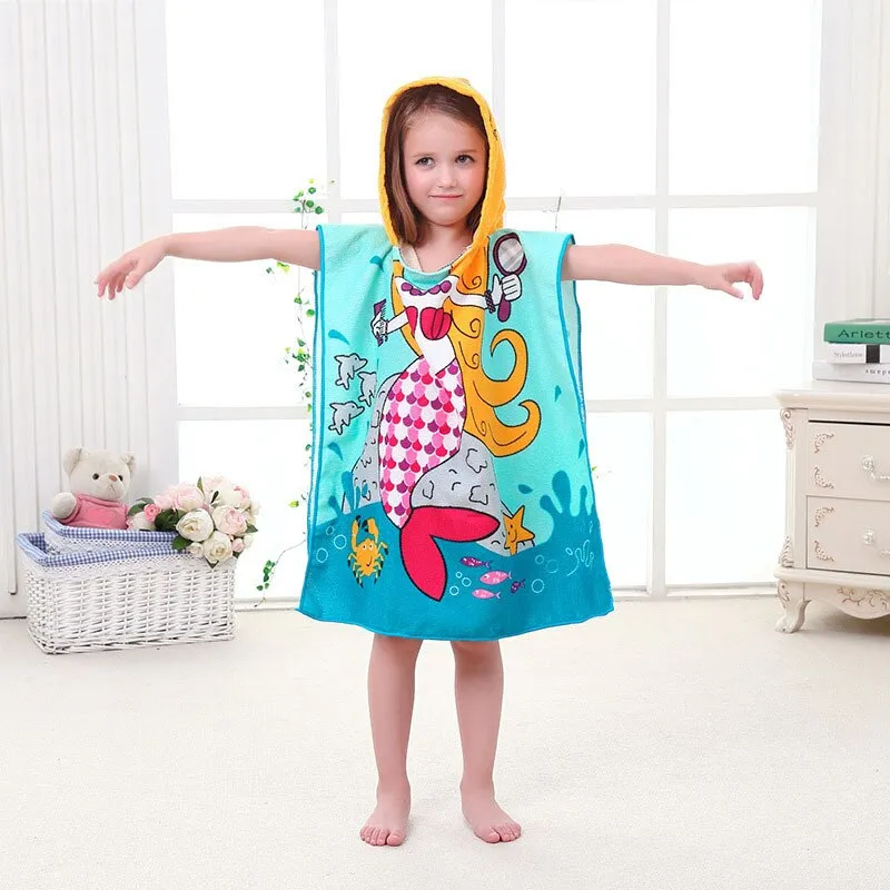 Beach Poncho for The Beach Towels Baby Towel with Hood Bathrobe Terry Cotton Baby Poncho Surf Child Cartoon Cotton Hooded Towel