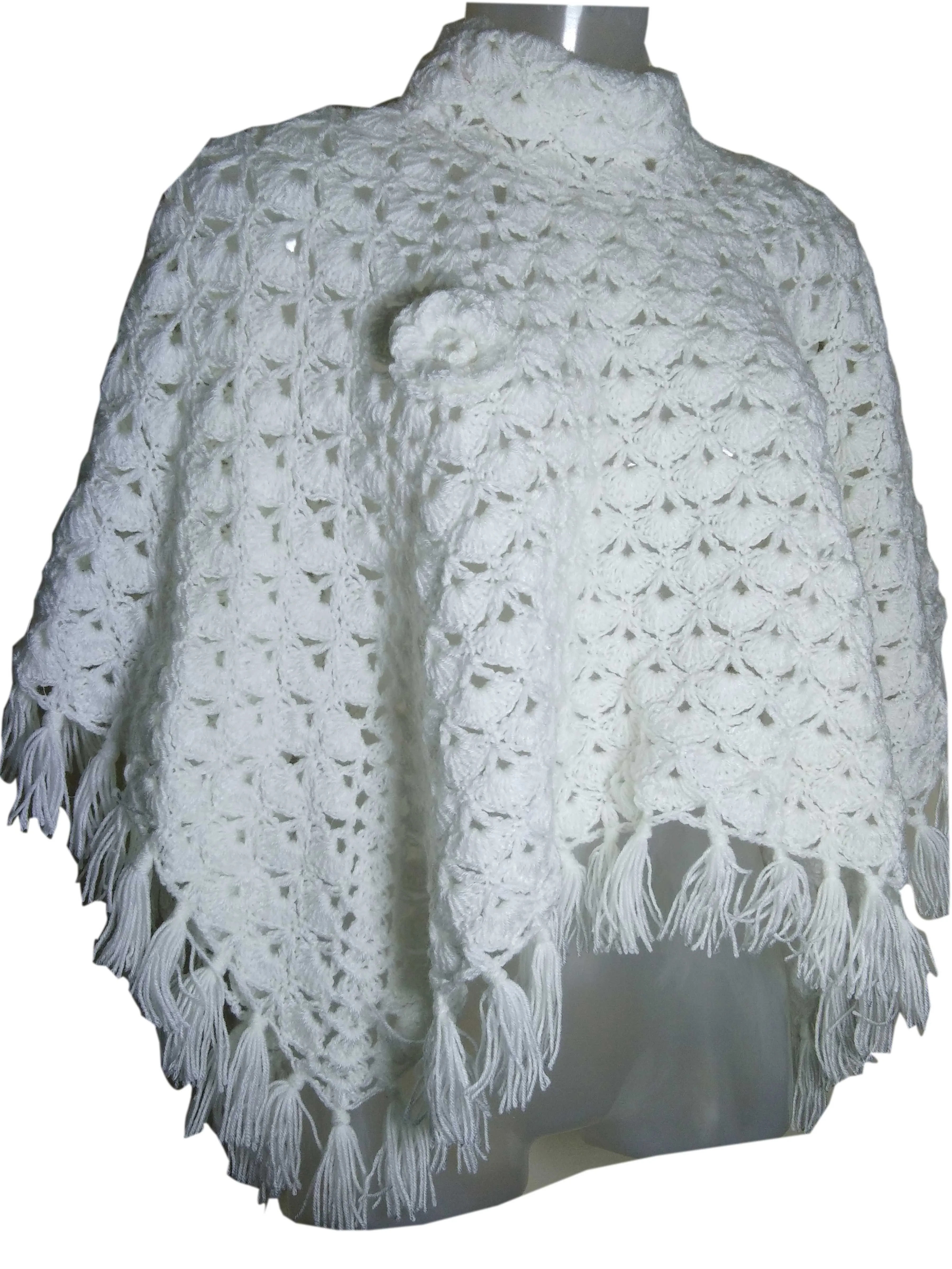 Beautiful White Unique Crochet Design Poncho For Girls/Women Free Size