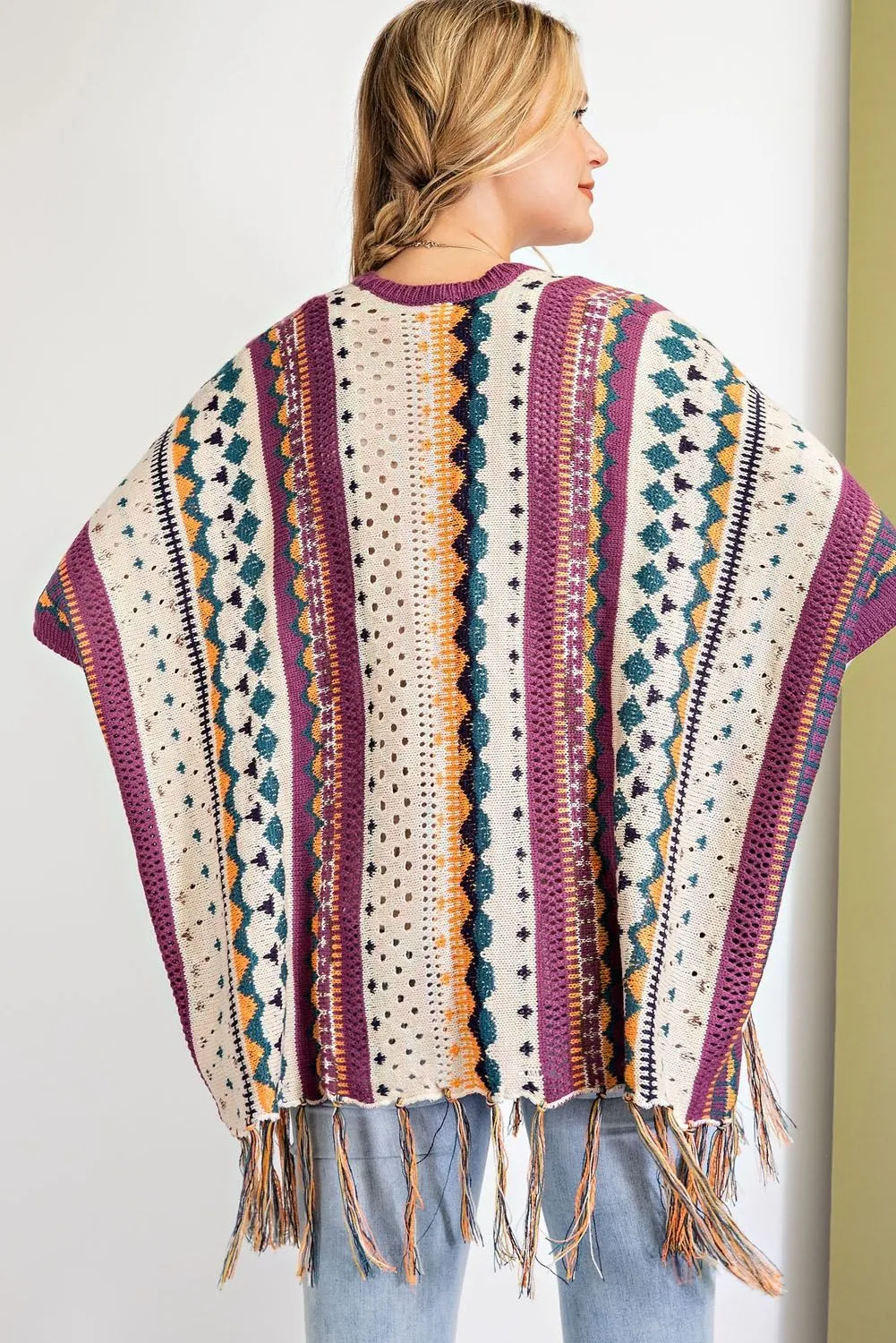 Been a while multi-color Knitted Poncho Sweater