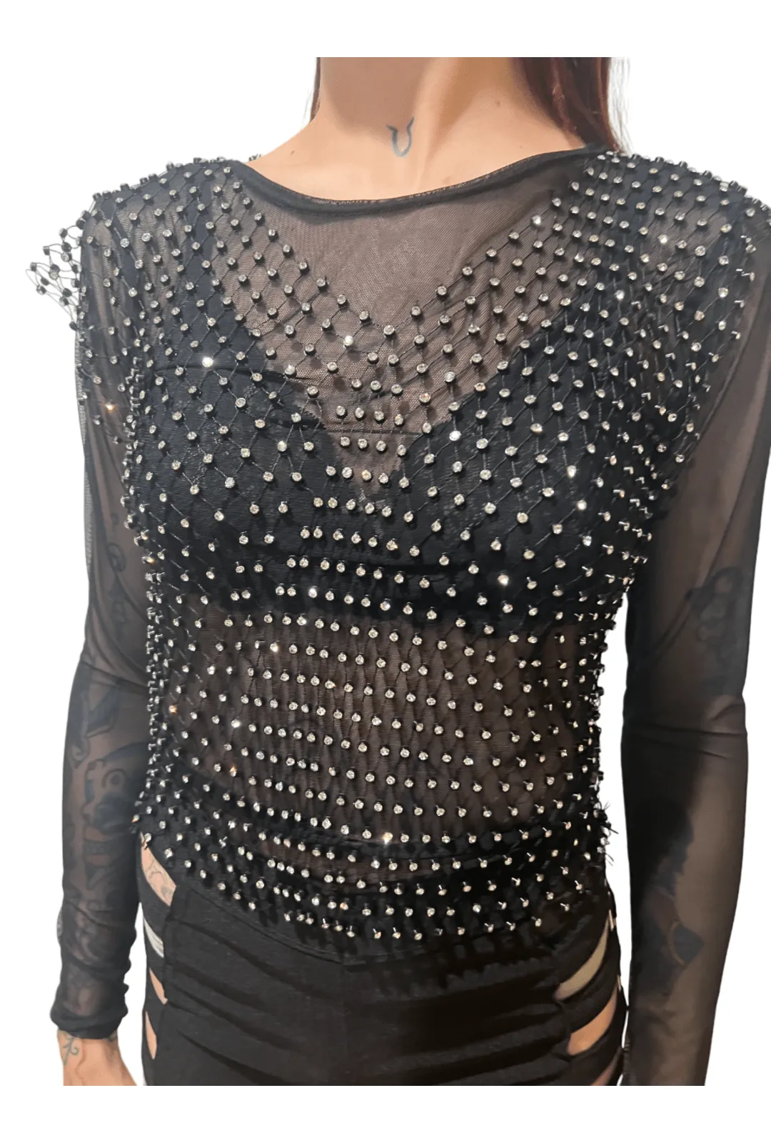 Black Crystal Mesh Top