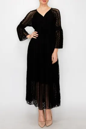 BLACK LACE LINED LONG DRESS