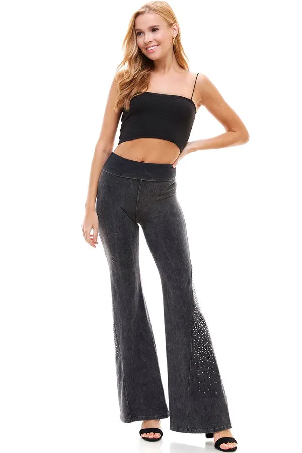 Bling Embellished Mineral Wash Bell Bottoms