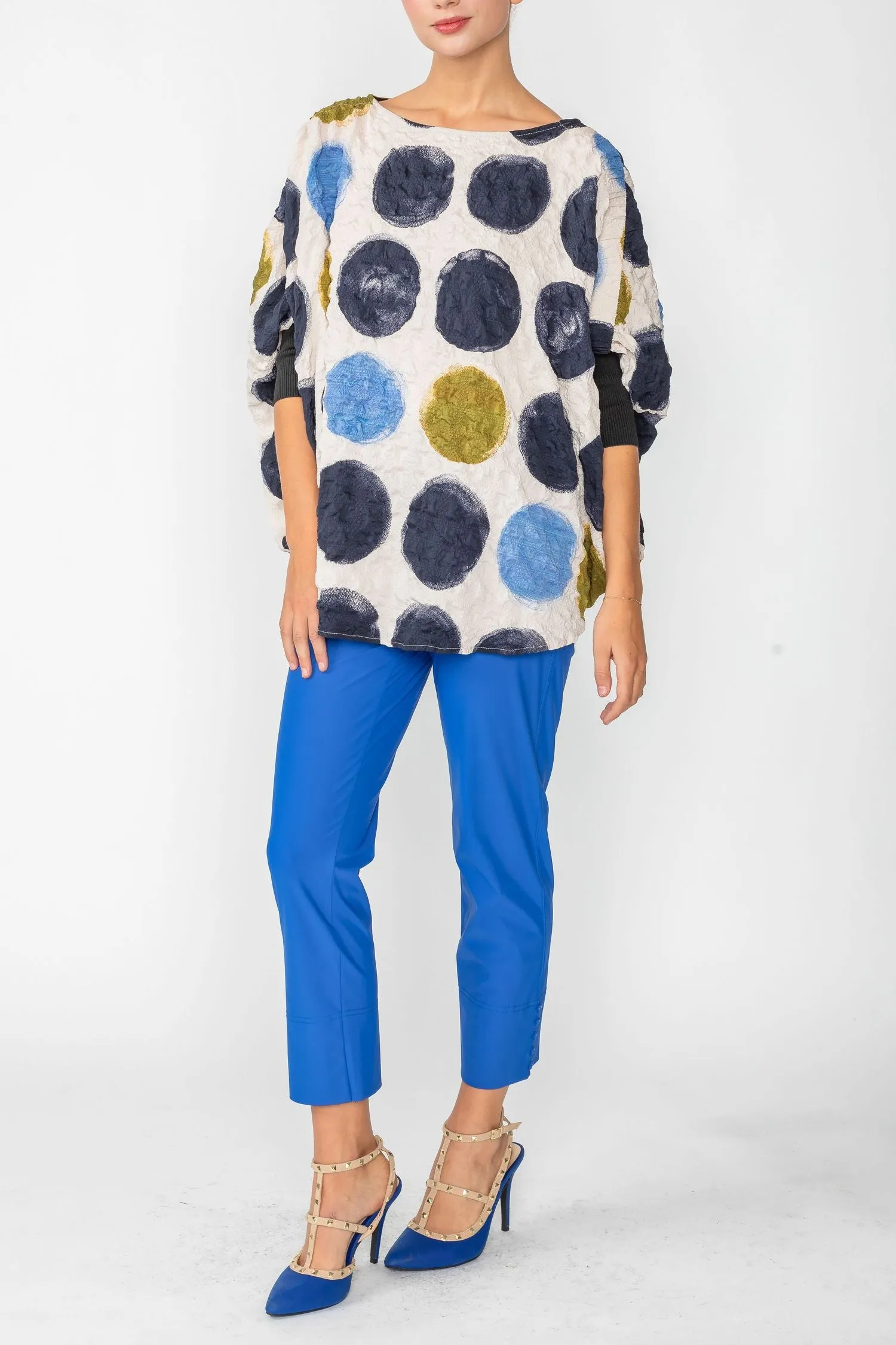 Blue Circle Print Poncho Top