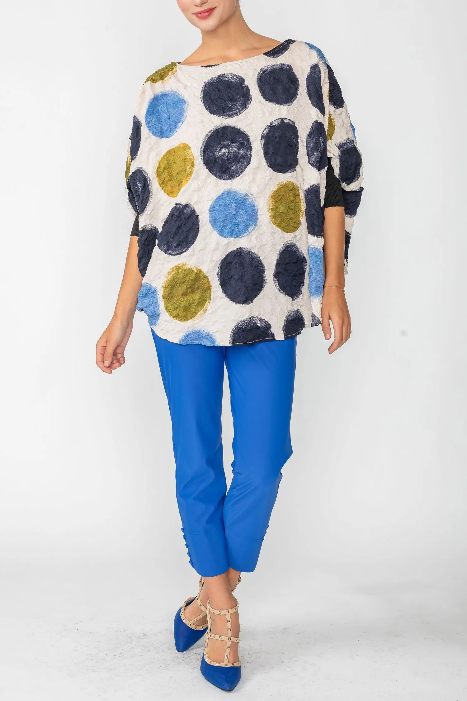 Blue Circle Print Poncho Top