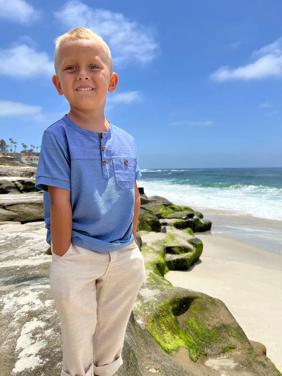 Blue Colorblock Henley