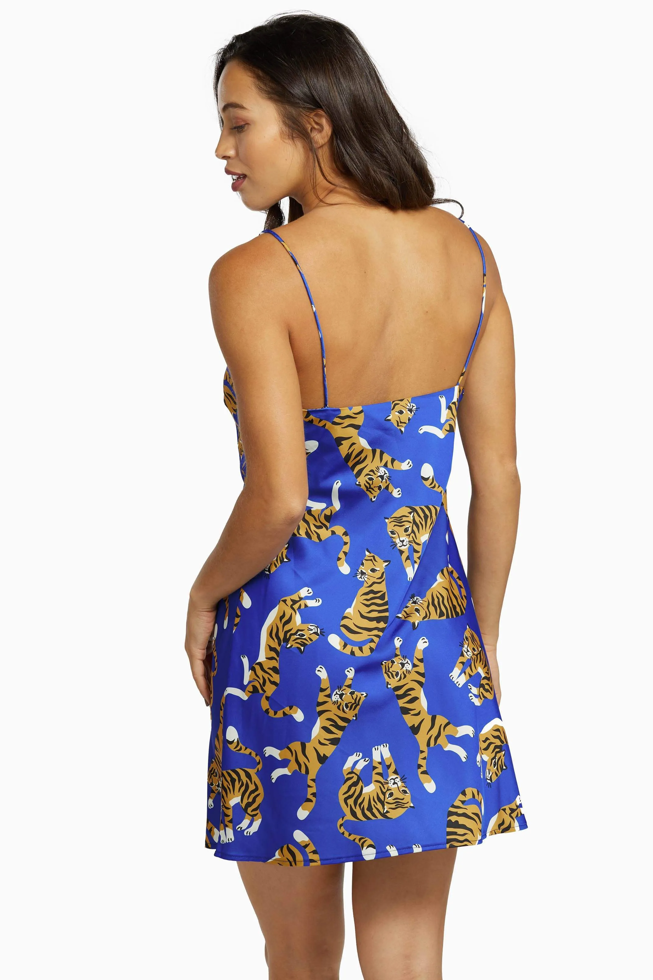 Blue Tiger Satin Mini Slip Dress