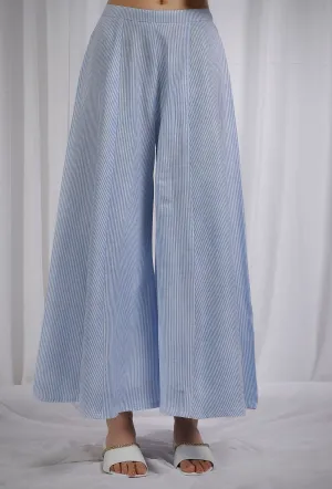 Blue Woven Cotton Striped Flared Pants