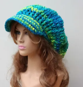 Bohemian Mermaid Slouchy Newsboy Visor Dread Tam Hippie brimmed slouch billed beanie Hat turquoise yellow green