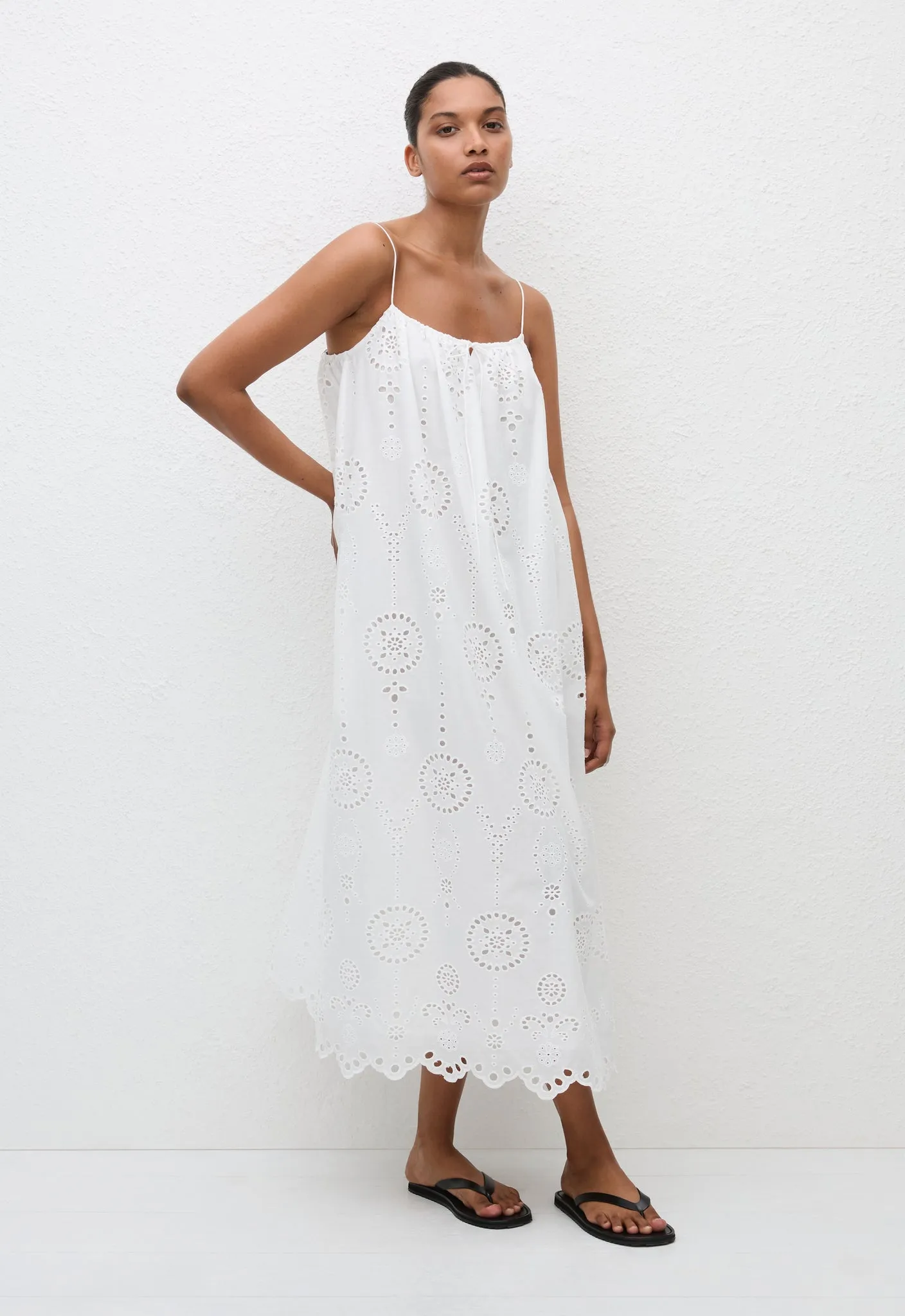 Broderie Cami Midi Dress - White