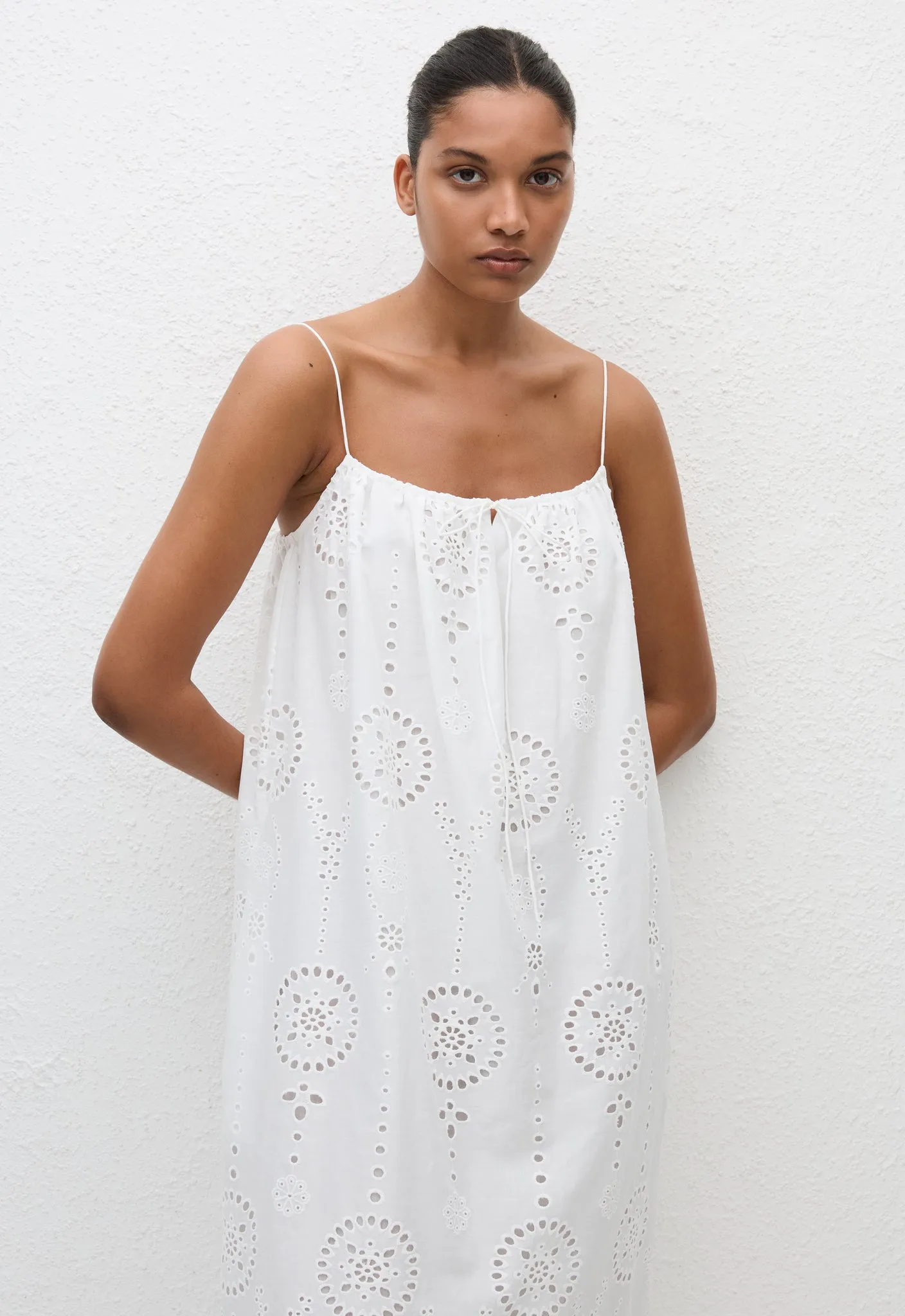 Broderie Cami Midi Dress - White