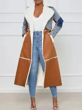 Casual Patchwork Pockets Colorblock Jackets For Women Lapel Loose Long Sleeve Open Stitch Female Winter Fashion Clothes