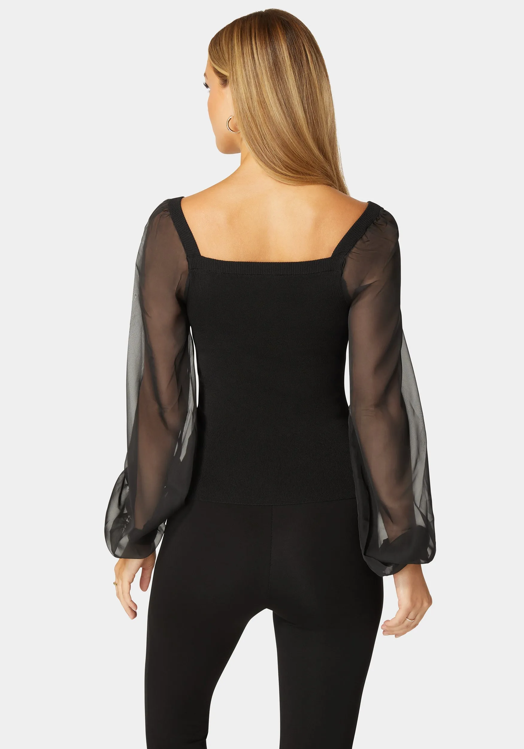 Chiffon Combo Balloon Sleeve Sweater