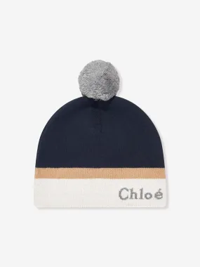 Chloé Girls Knitted Pull On Hat in Navy