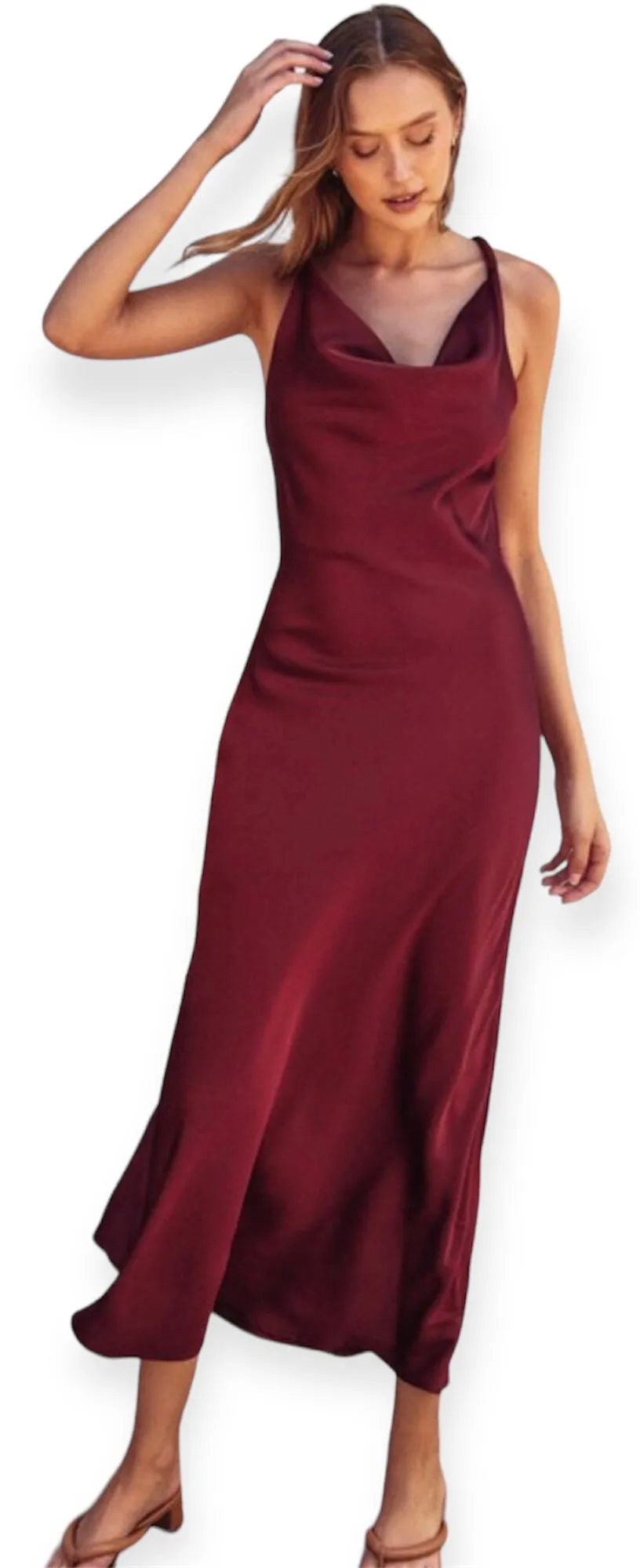 Constance Burgundy Satin Maxi Dress