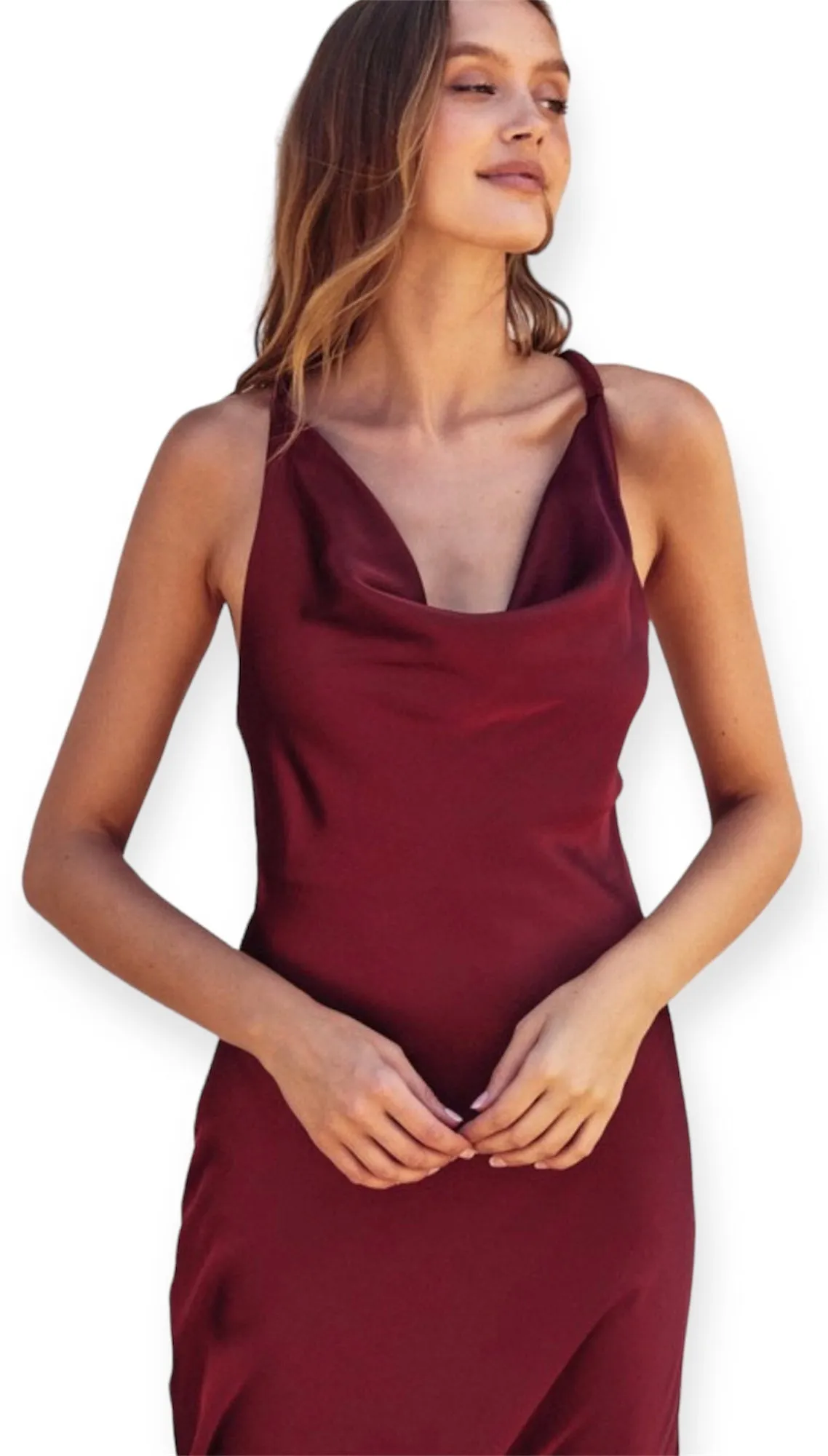 Constance Burgundy Satin Maxi Dress