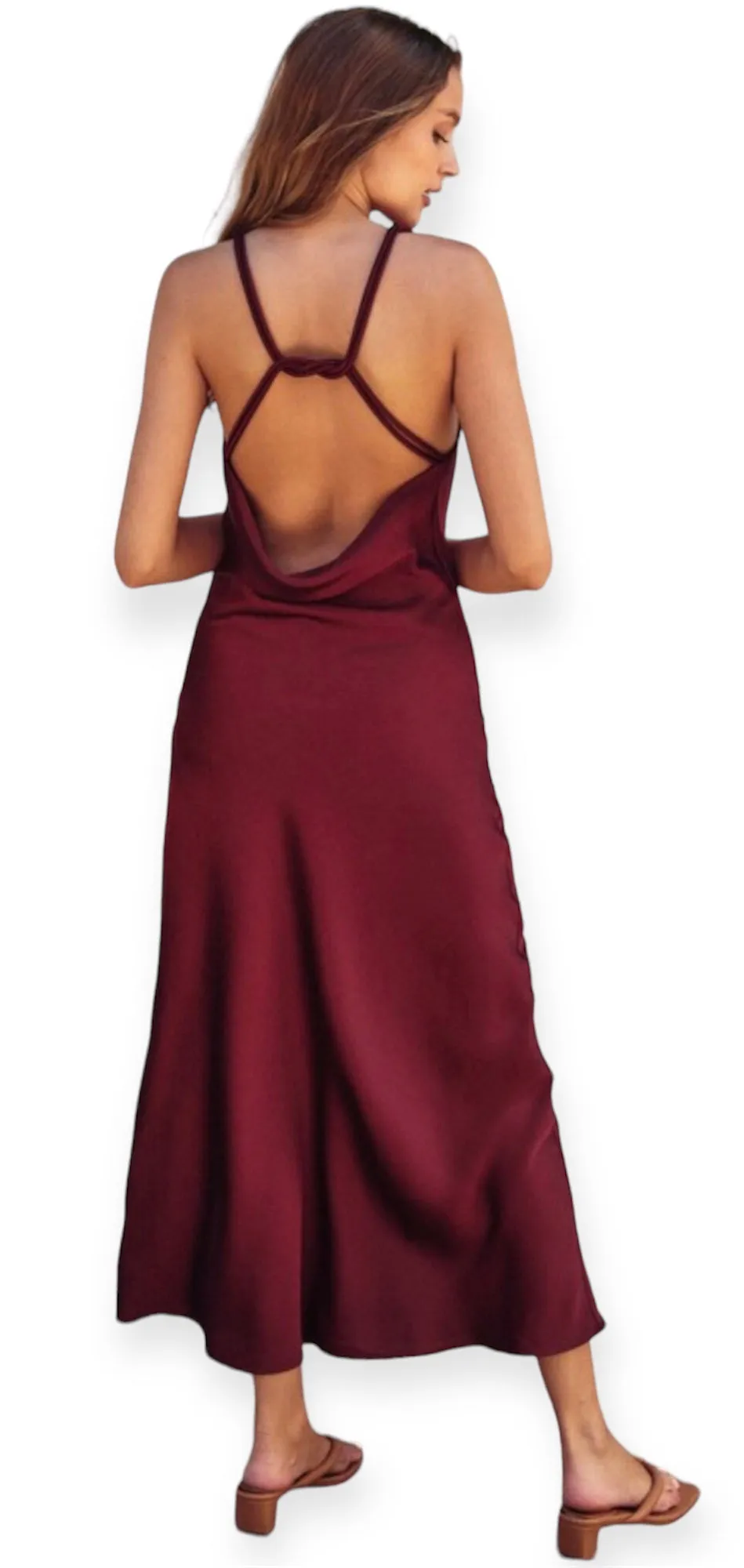 Constance Burgundy Satin Maxi Dress