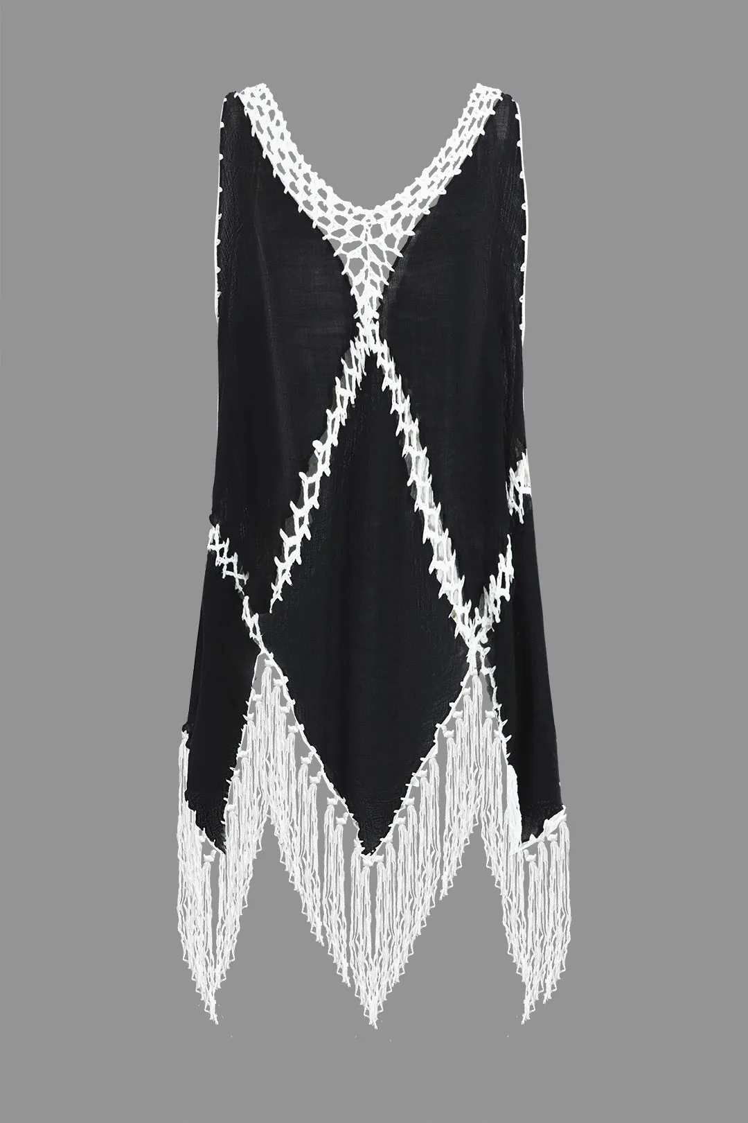 Contrast Knit Fringe Tank Top