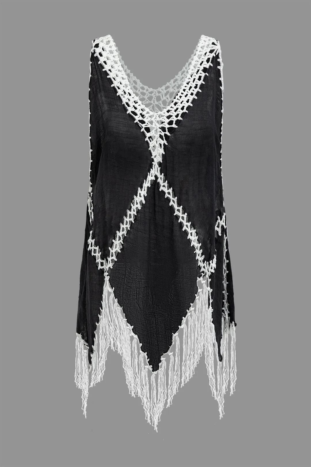 Contrast Knit Fringe Tank Top