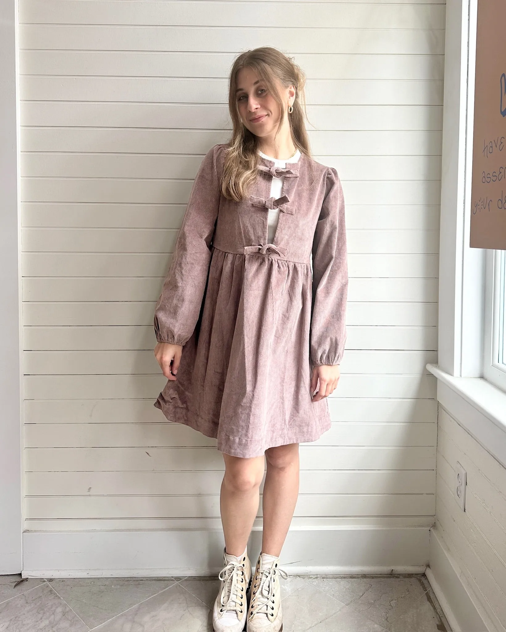 Corduroy tie Babydoll Dress