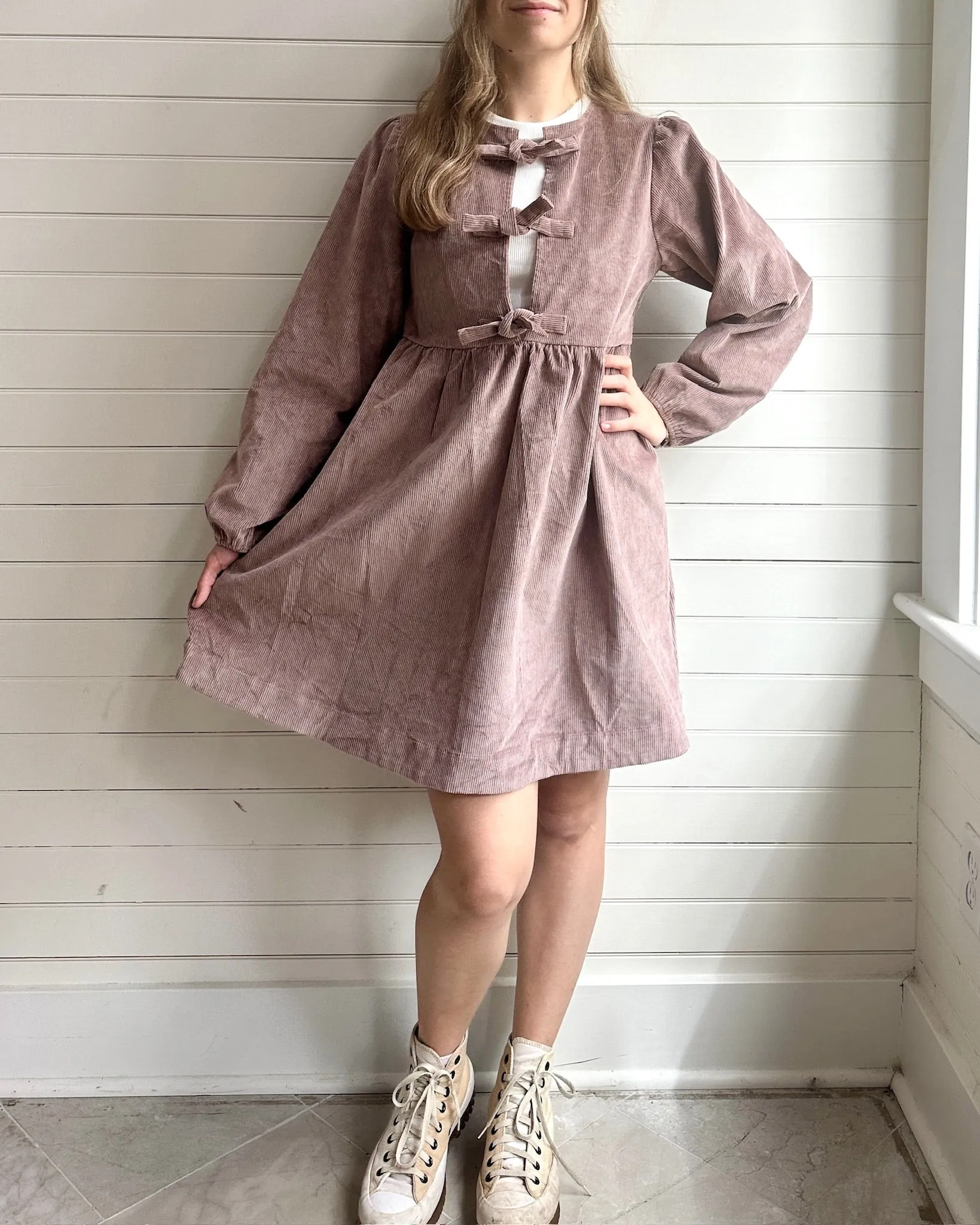 Corduroy tie Babydoll Dress