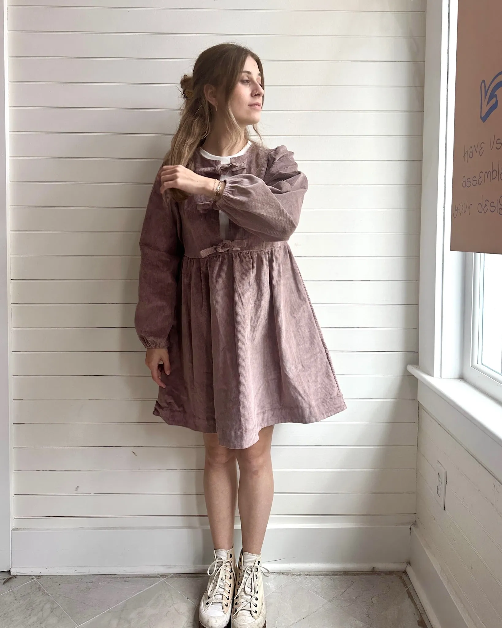 Corduroy tie Babydoll Dress