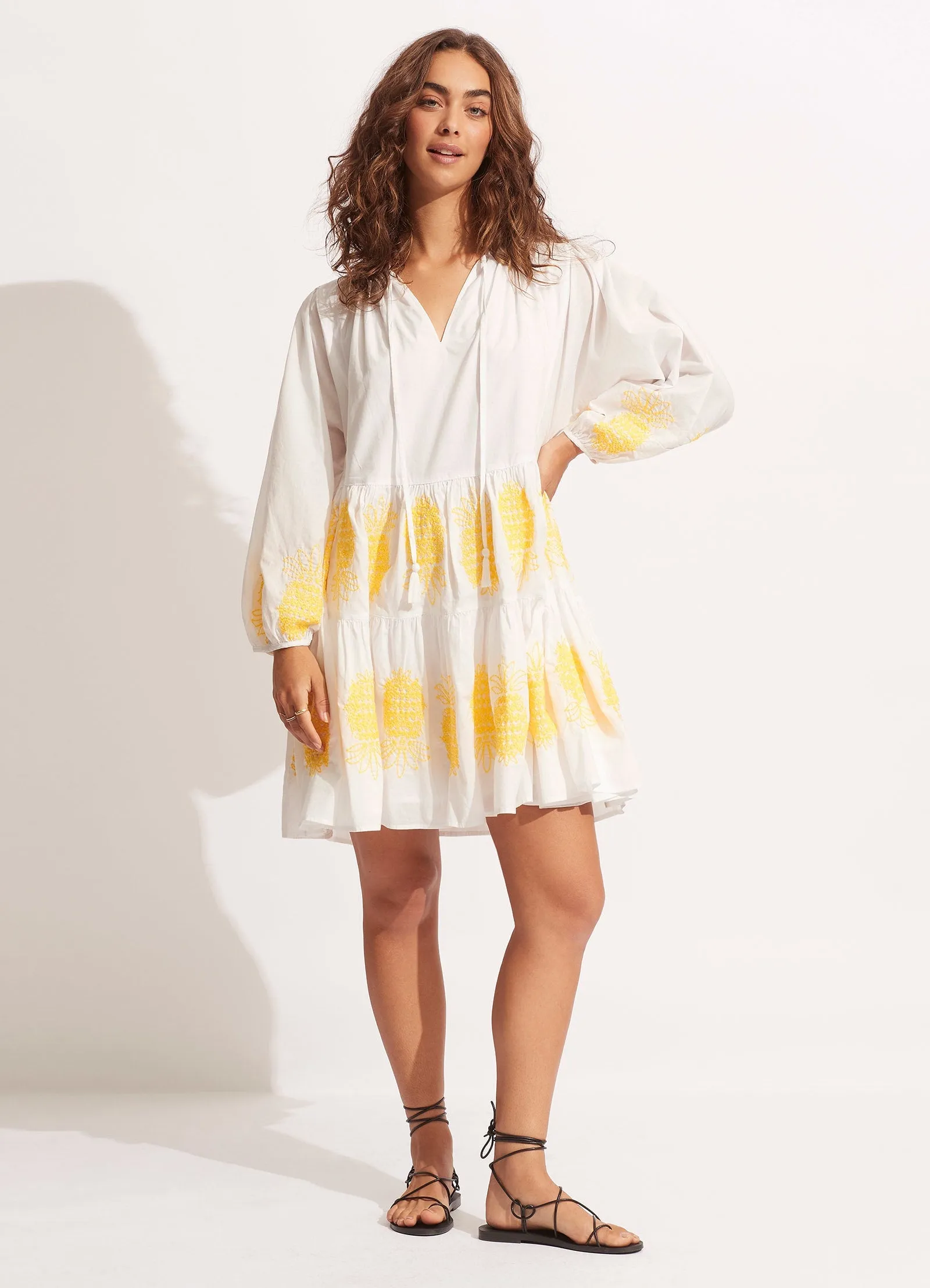 Corsica Embroidery Tier Dress - White