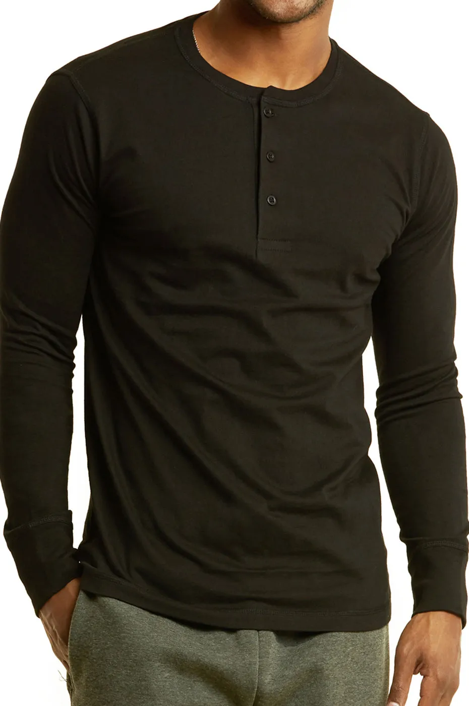 COTTONBELL MEN'S HENLEY SHIRT (MHS001C_BLACK)