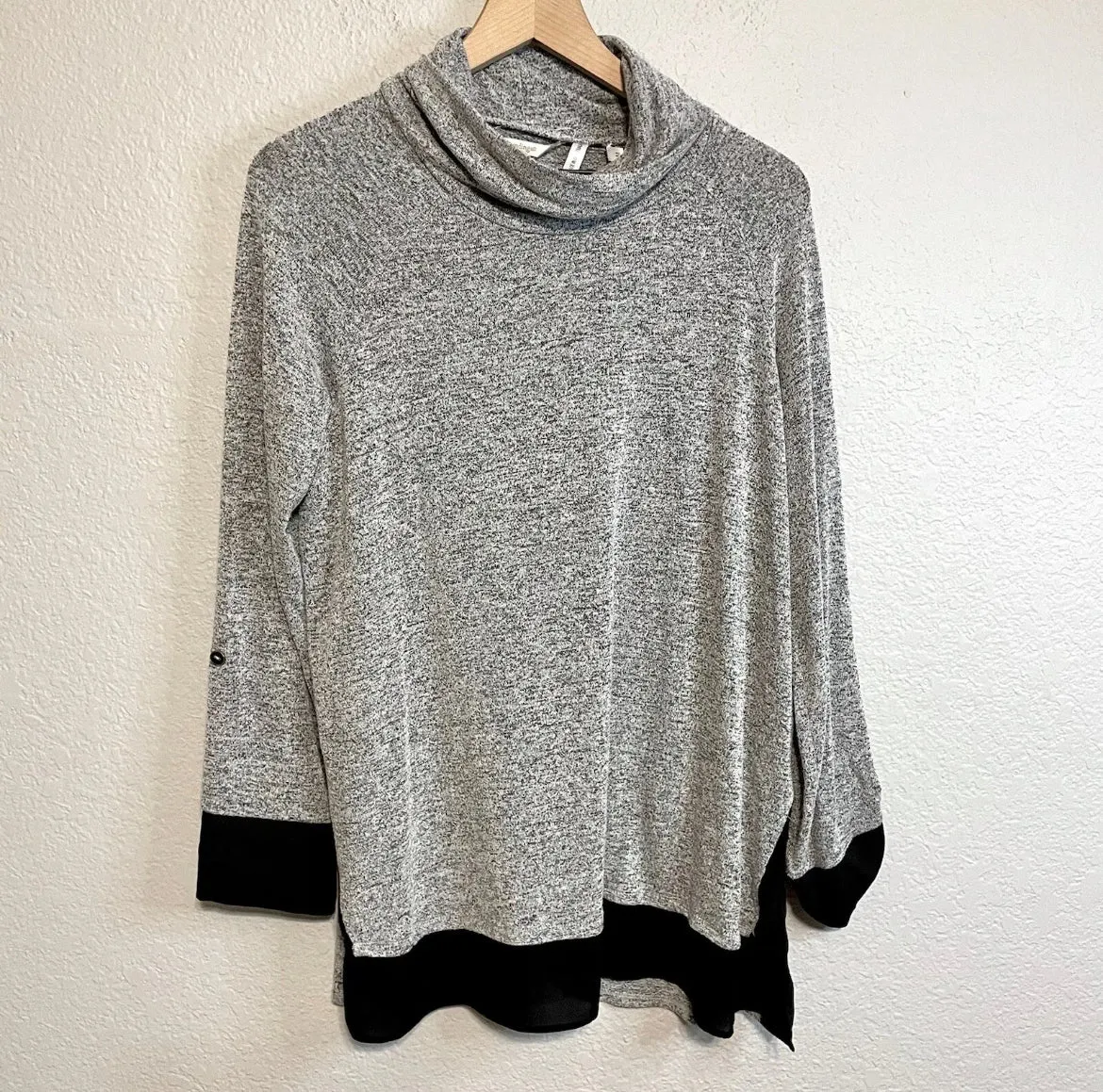 Cowl Neck Chiffon Trim Sweater