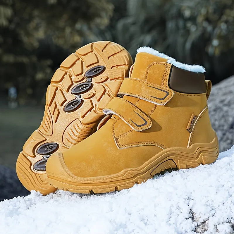 Cozy Boy's Snow Hiking Boots - Warm Fleece Lined, Non-Slip, Plush Comfy Ankle Shoes for Winter Outdoor Trekking, Waterproof, Breathable, and Durable