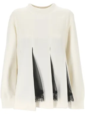 Cream White and Black Chiffon Sweater