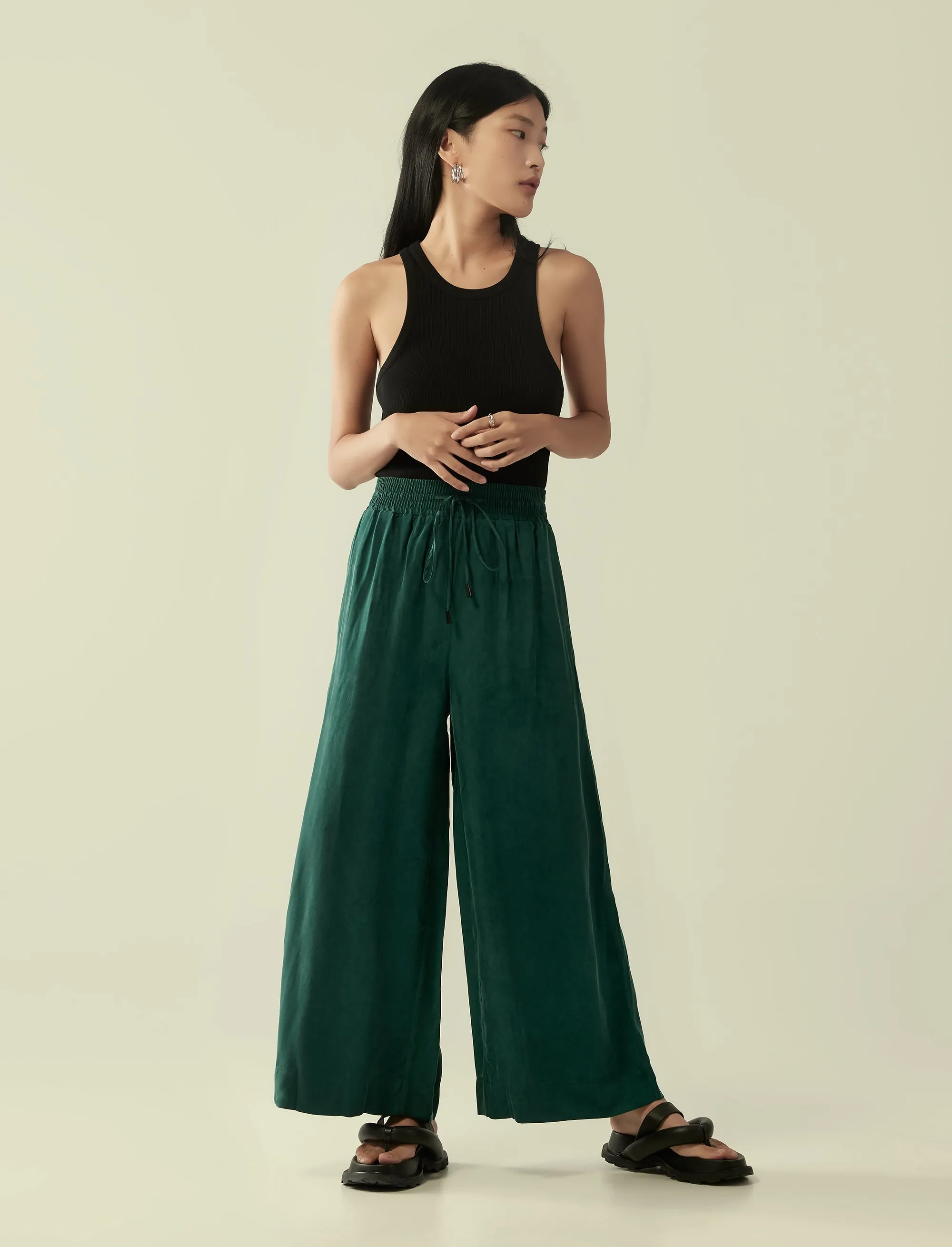 cupro drawstring flared pants