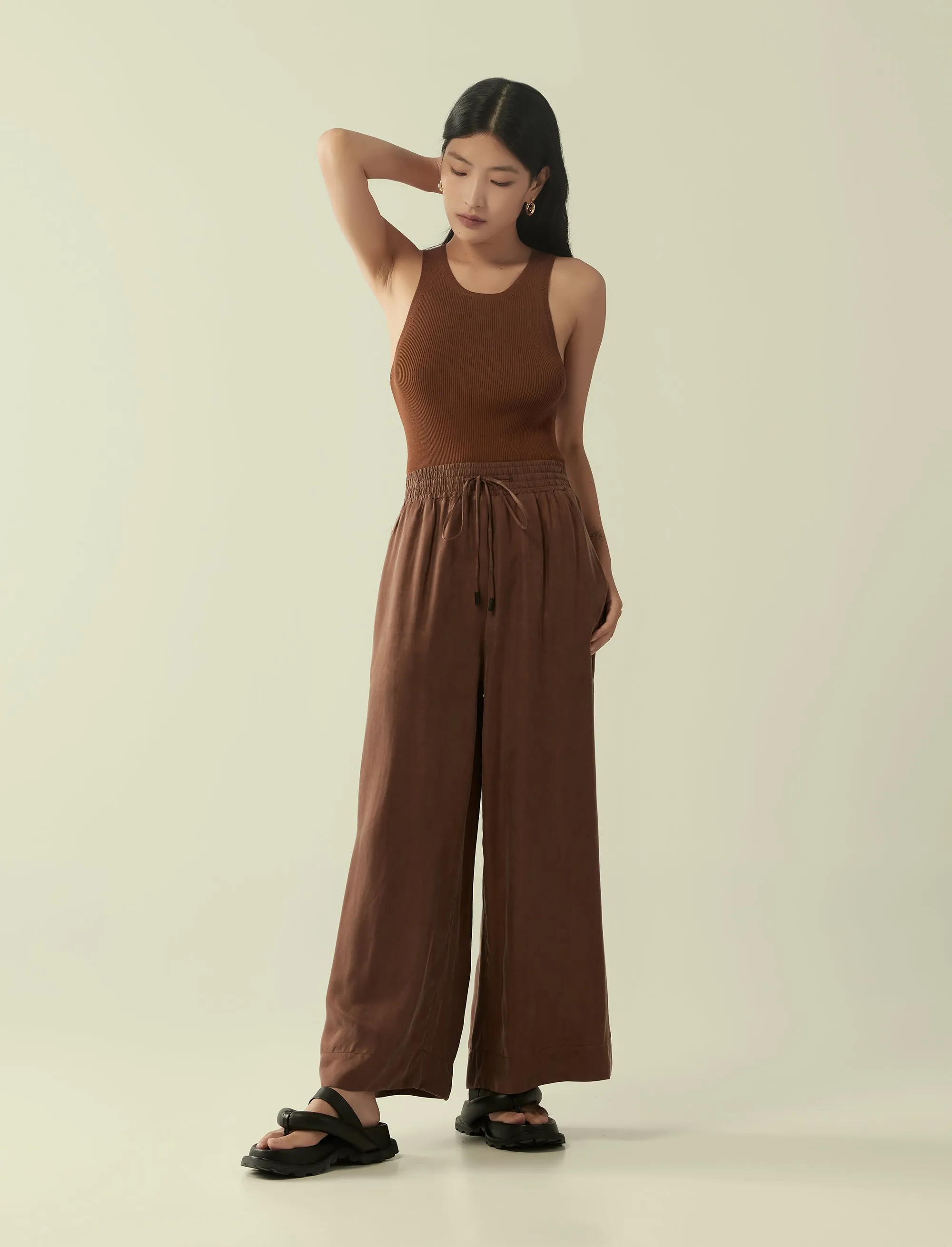 cupro drawstring flared pants