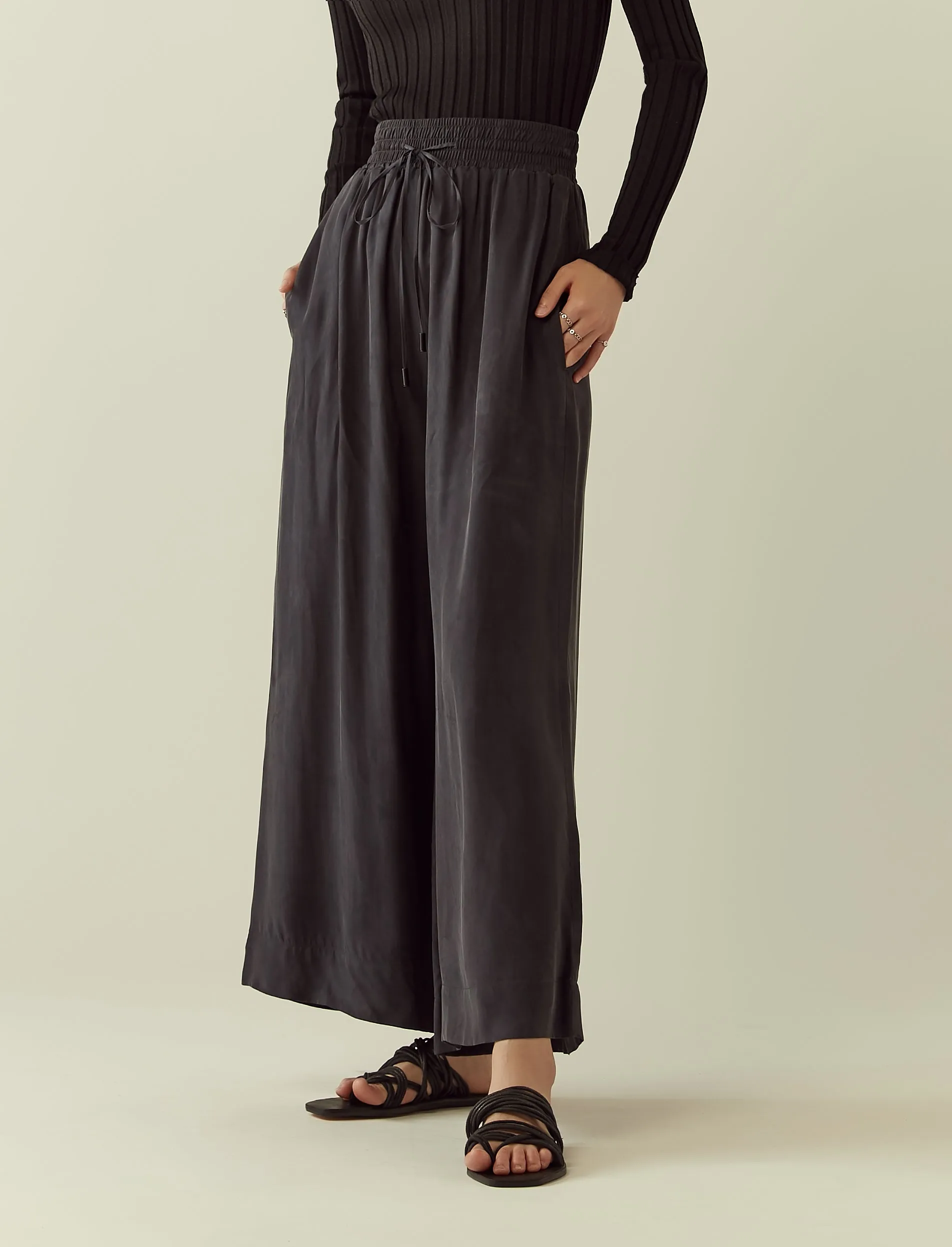 cupro drawstring flared pants