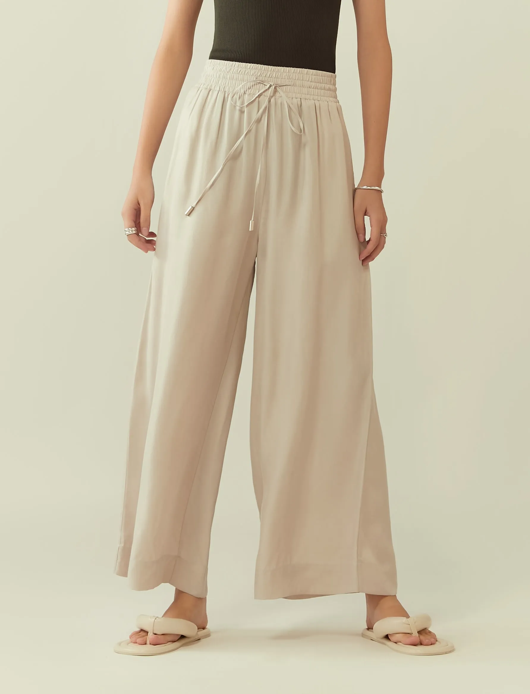 cupro drawstring flared pants