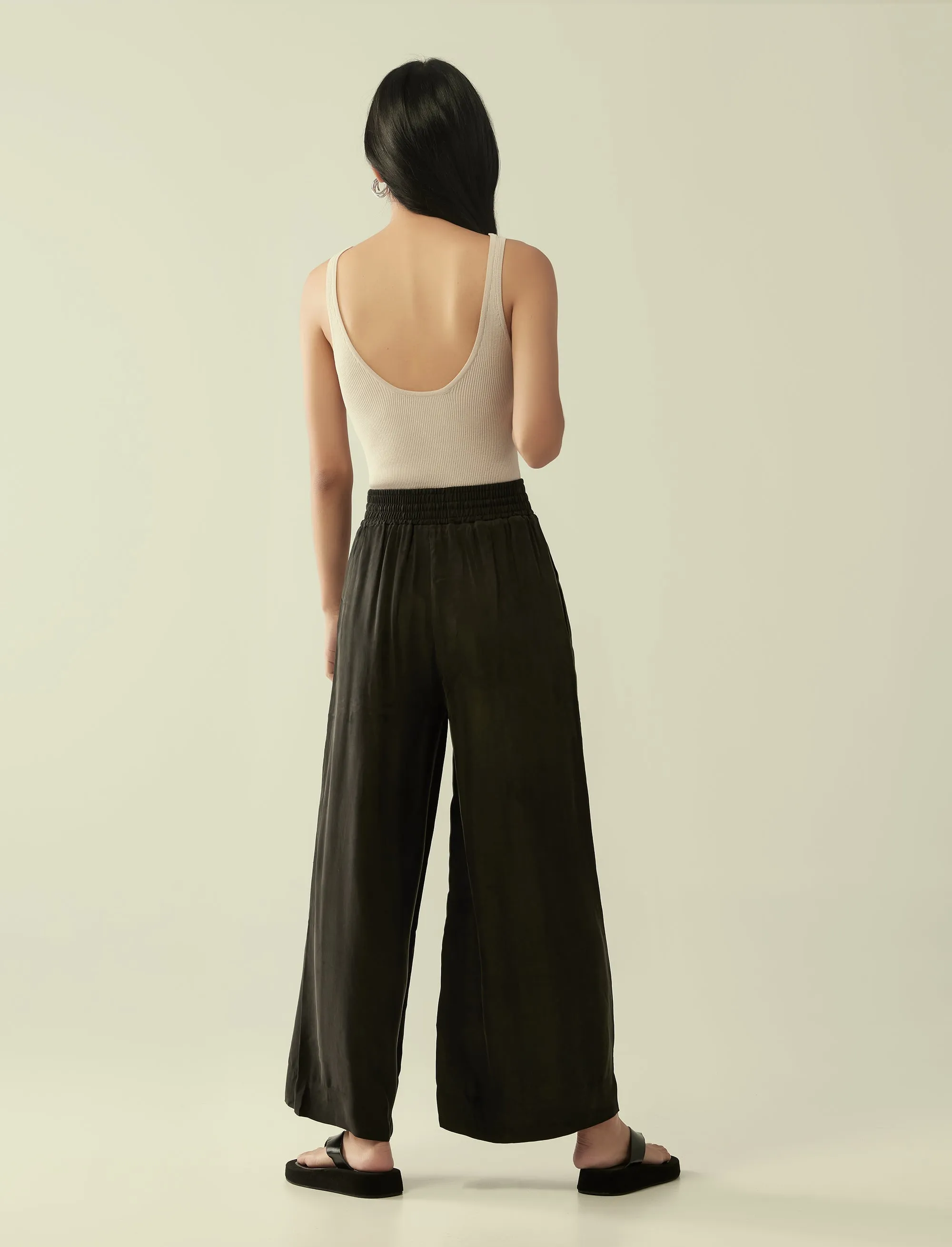 cupro drawstring flared pants