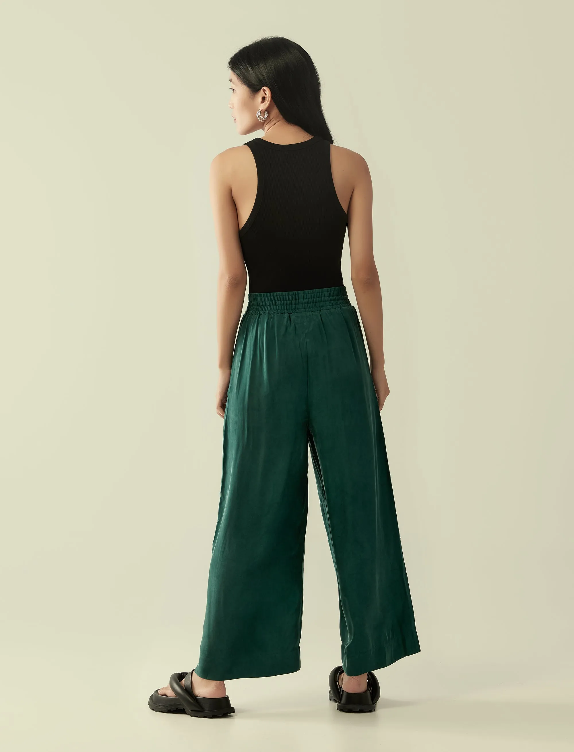 cupro drawstring flared pants